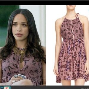 Free people liberty floral dress cut out boho babydoll xs purple worn on tv